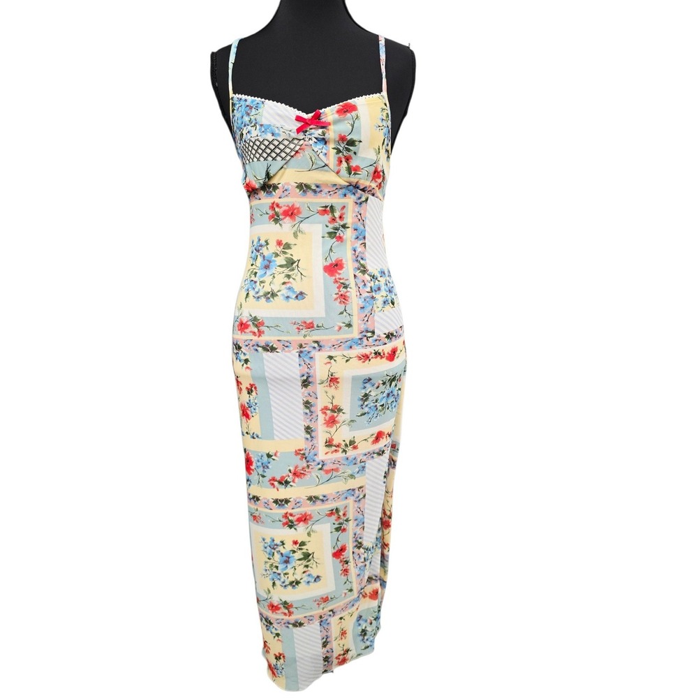 THIRTY THIRTY LA Patchwork Floral Midi Dress Small Cottagecore Y2K Boho Indie